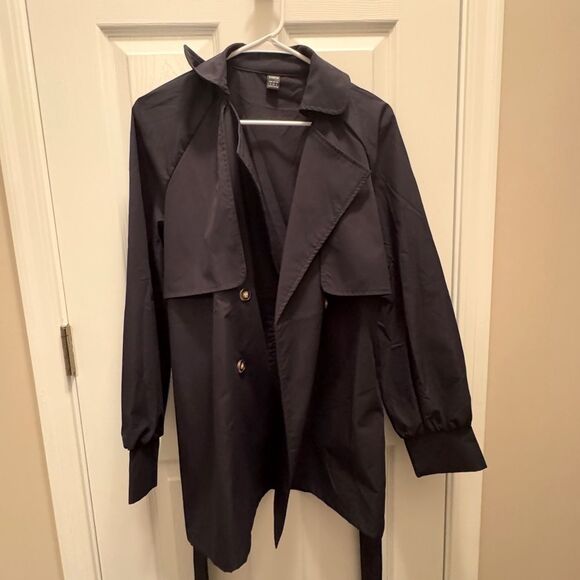 SHEIN Never Been Worn Lapel Neck Double Button Belted Trench Coat S Navy Blue - Picture 11 of 14